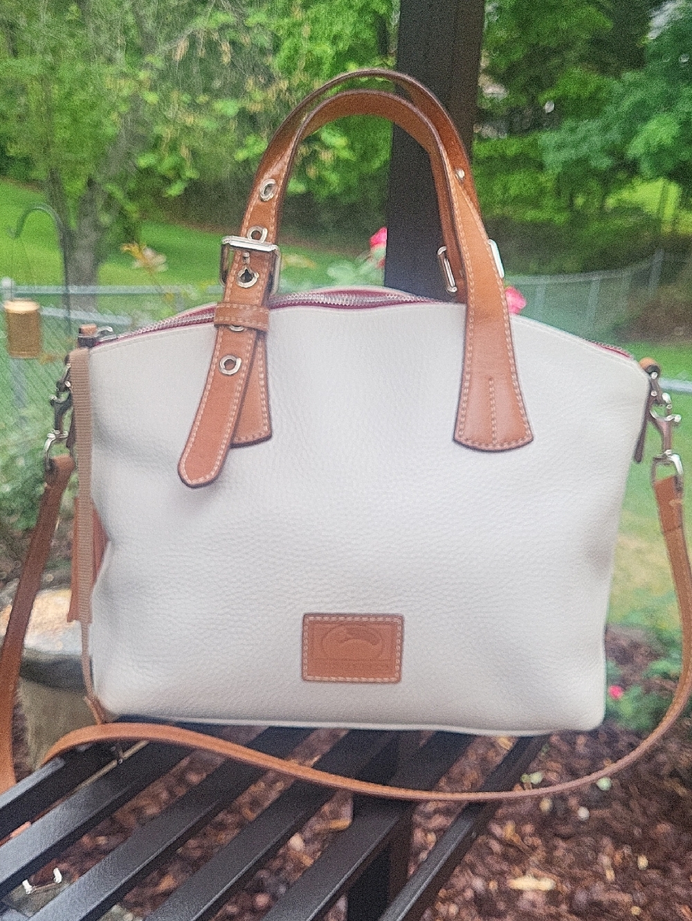 Dooney And Bourke Cream Leather Satchel with Tan Leather Trim